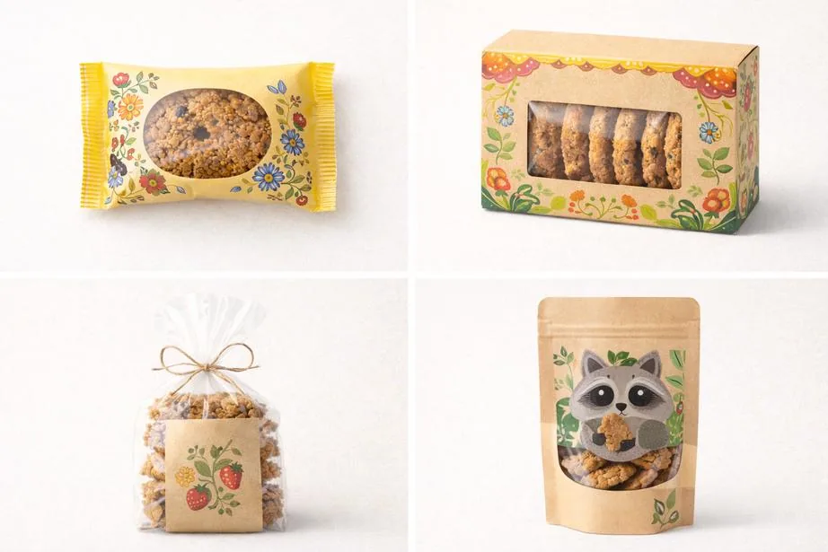 Packaging formats: flowpack, box, bag, doypack